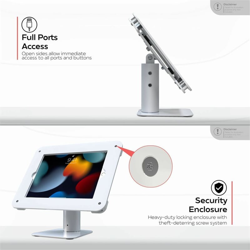 CTA Digital Simple VESA Desk Mount w/ Security Enclosure for iPad 10.2 series, iPad Air3 and Pro 10.5 (White) - Thumbnail 5