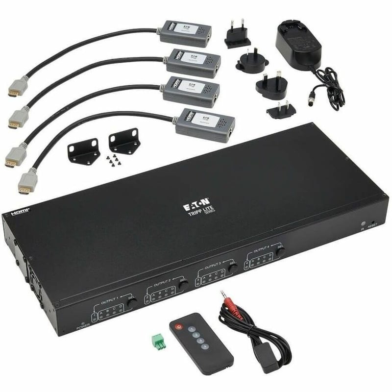 Tripp Lite by Eaton 4x4 HDMI over Cat6 Matrix Switch Kit, Switch/4x Pigtail Receivers - 4K 60 Hz, HDR, 4:4:4, PoC, 230 ft. (70.1 m), TAA - Thumbnail 2