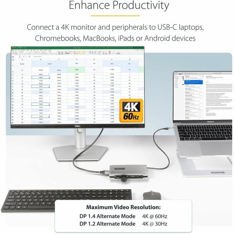 StarTech.com USB C Multiport Adapter, USB C to 4K 60Hz HDMI 2.0, 2-Port 10Gbps USB Hub, 100W Power Delivery Pass-through, GbE, SD/MicroSD - Thumbnail 2