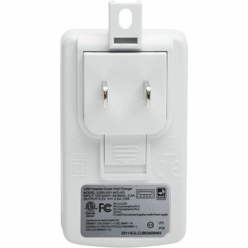 Tripp Lite by Eaton 1-Port Isolator Hospital-Grade USB Wall Charger UL 60601-1 for Patient Care Areas USB-A 2.5A - Thumbnail 2