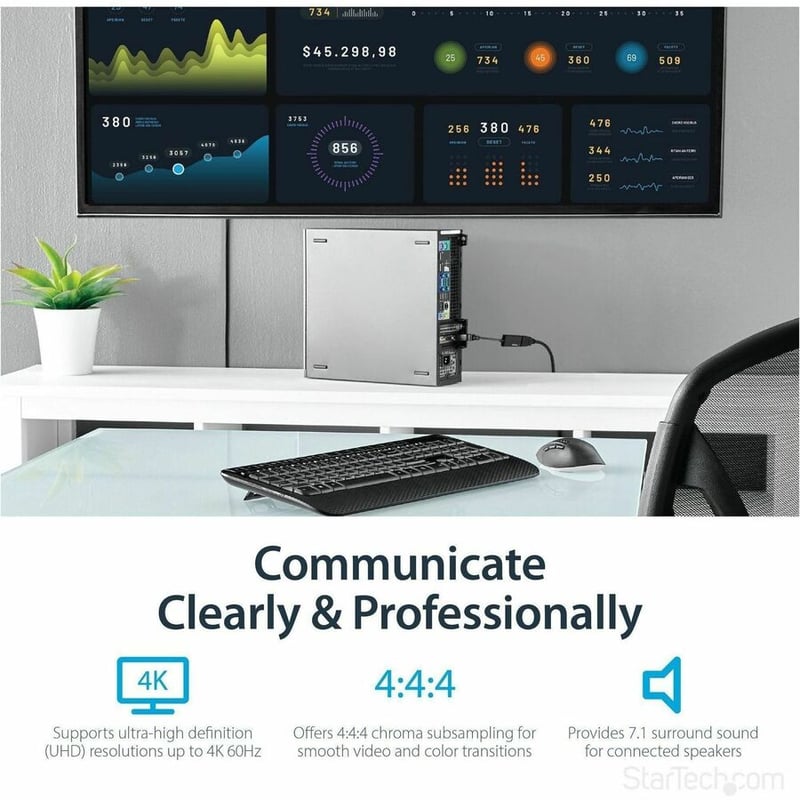 StarTech.com DisplayPort to HDMI Adapter, 4K 60Hz Active DP 1.4 to HDMI 2.0 Video Converter for Monitor/Display, Latching DP Connector - Thumbnail 3