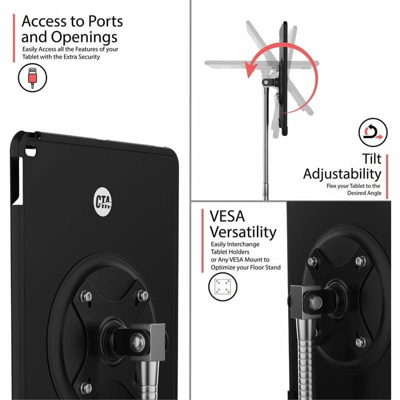 CTA Digital CTA Security Enclosure Gooseneck Floor Stand for iPad 7-9 Gen 10.2" & More - Thumbnail 5
