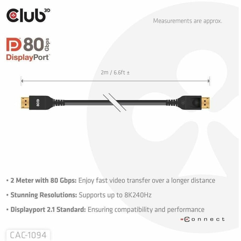 DP80 VESA 2M 656FT CABLE M-M DP80 CERTIFIED CABLE 2M/656FT - Thumbnail 3