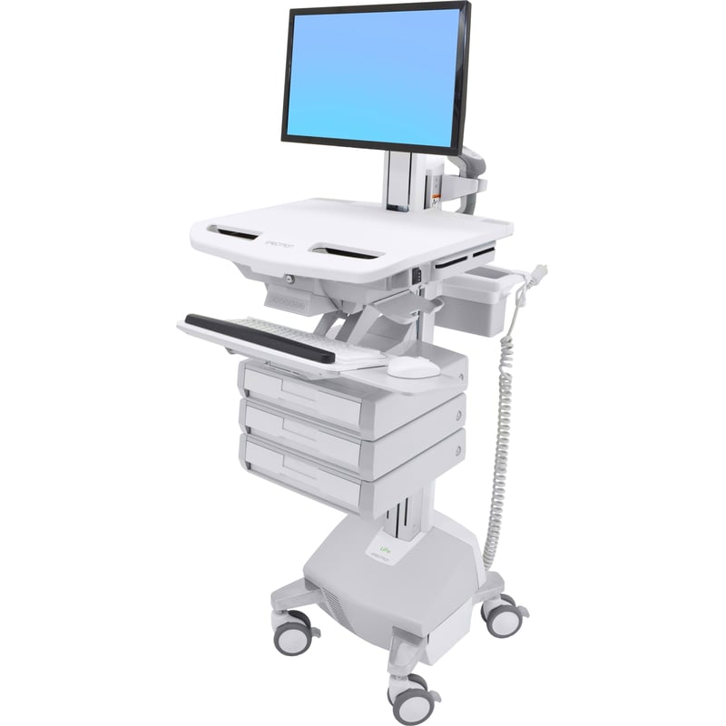 Ergotron StyleView Electric Lift Cart with Pivot, LiFe Powered, 3 Drawers (1x3) - Thumbnail 1
