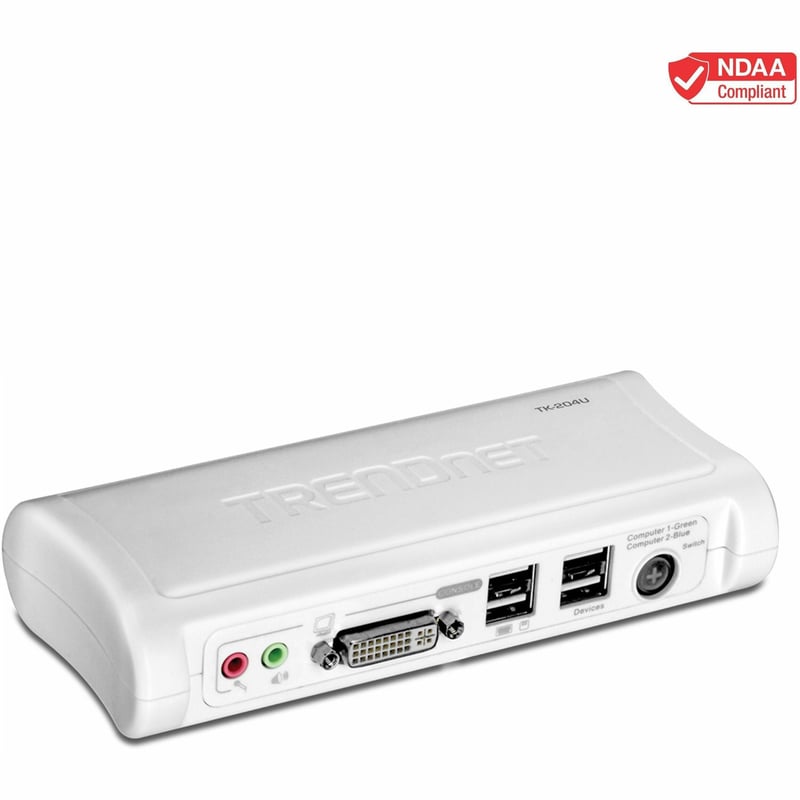 TRENDnet 2-Port DVI USB KVM Switch & Cable Kit with Audio, Manage Two PCs, 2 x USB Keyboard & Mouse Ports, 2 x Bonus USB 2.0 Ports, 2 Way Audio Support, TK-204UK - Thumbnail 1