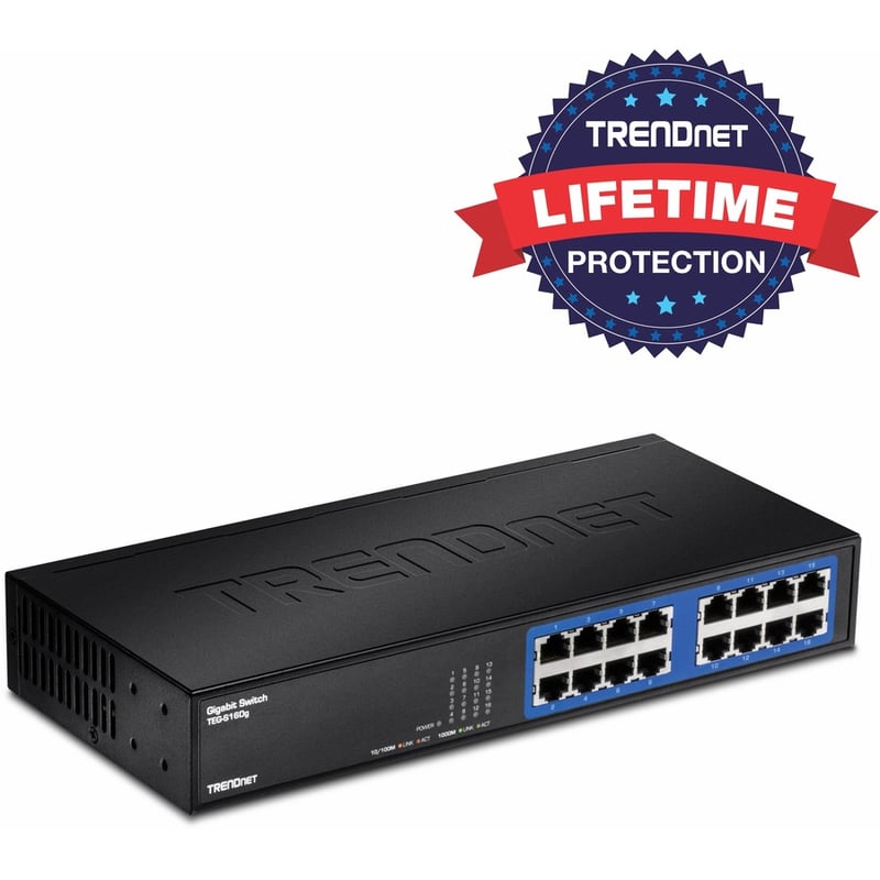 TRENDnet 6-Port Unmanaged Gigabit GREENnet Desktop Metal Switch, Ethernet-Network Switch, 16 x 10-100-1000 RJ-45 Ports, 32 Gbps Forwarding Capacity, Lifetime Protection, Black, TEG-S16DG - Thumbnail 4