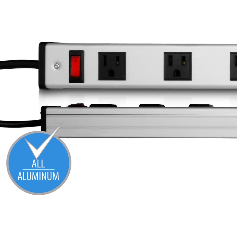 V7 12-Outlet Horizontal Industrial Metal Power Strip 125V, 15A, 15-ft Cord, 5-15R - Thumbnail 3