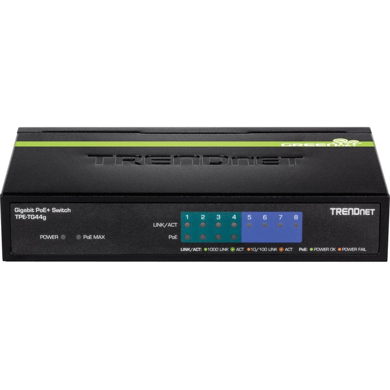 TRENDnet 8-Port Gigabit GREENnet PoE+ Switch, 4 x Gigabit PoE-PoE+ Ports, 4 x Gigabit Ports, 61W Power Budget, 16 Gbps Switch Capacity, Ethernet Unmanaged Switch, Lifetime Protection, Black, TPE-TG44G - Thumbnail 3