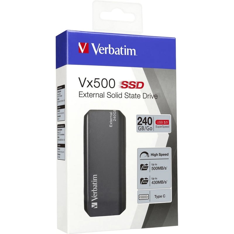 Verbatim 240GB Vx500 External SSD, USB 3.1 Gen 2 - Graphite - Thumbnail 5