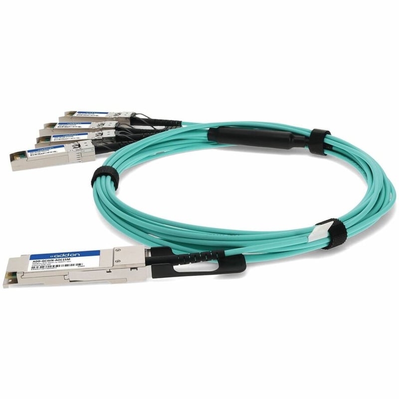 AddOn Cisco® QSFP-4X10G-AOC15M to Intel® XAOCBL-15M Compatible TAA Compliant 40GBase-AOC QSFP+ to 4xSFP+ Direct Attach Cable (850nm, MMF, 15m) - Thumbnail 2