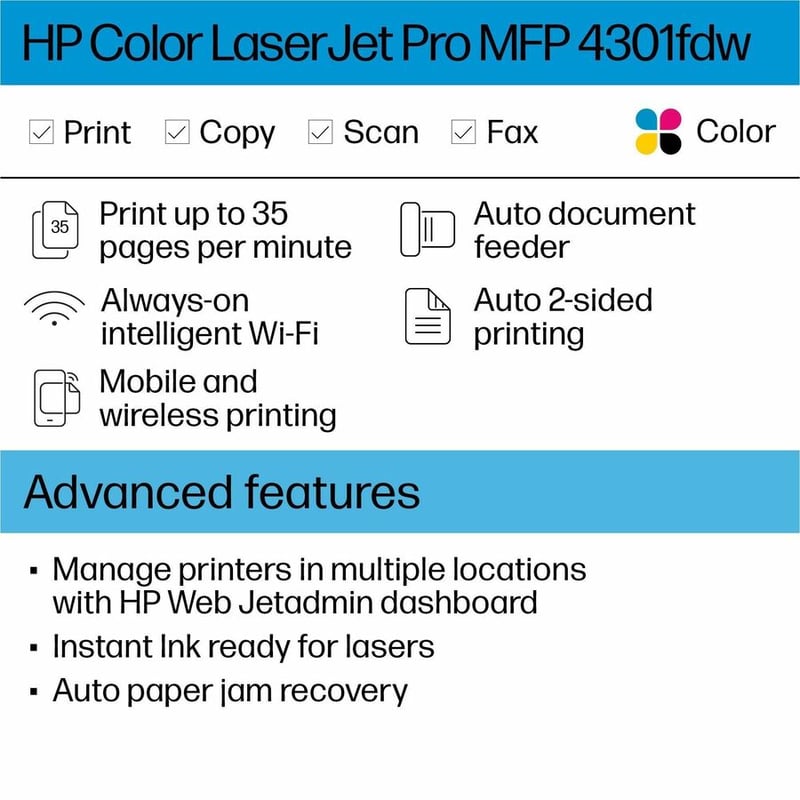 HP LaserJet Pro 4301fdw Laser Multifunction Printer - Color - Thumbnail 4