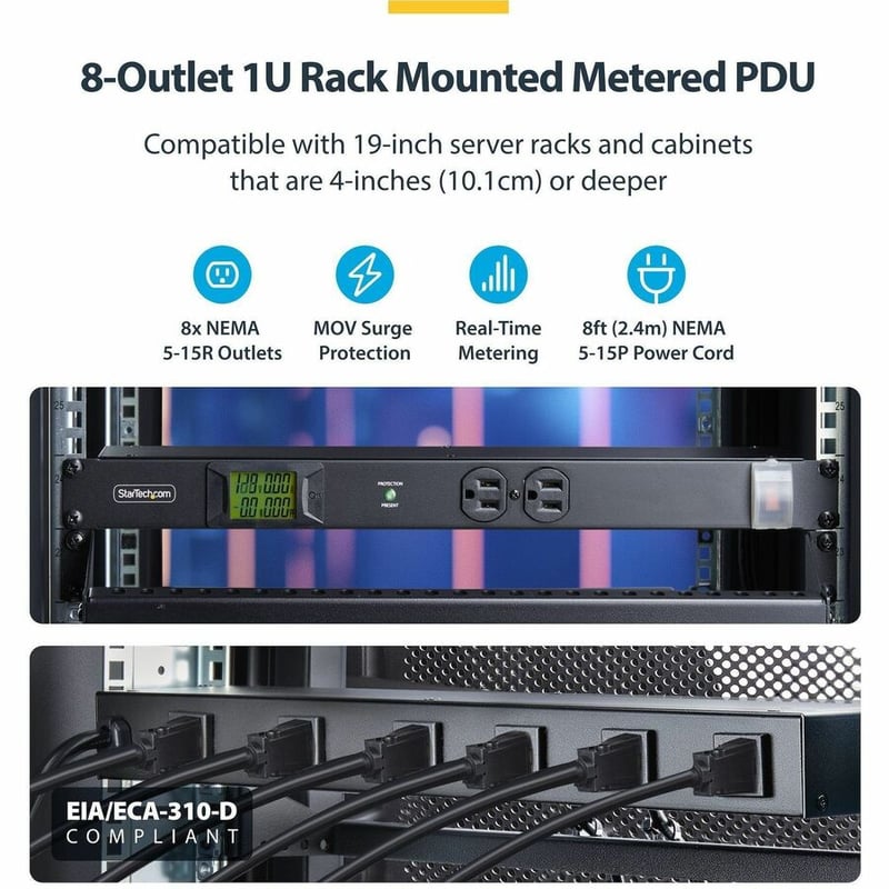 8-OUTLET HORIZONTAL RACK MOUNT PDU - 1U POWER DISTRIBUTION TAA - Thumbnail 2
