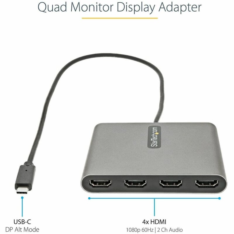 StarTech.com USB C to 4 HDMI Adapter, External Graphics Card, 1080p, USB Type-C to Quad HDMI Monitor Display Adapter/Converter, Windows - Thumbnail 2