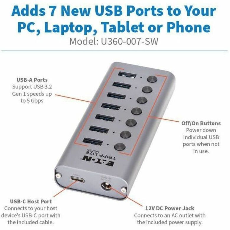 7-PORT USB-C HUB USB 3.2 GEN 1 5 GBPS USB-A PORTS OPTIONAL USB-A A - Thumbnail 4