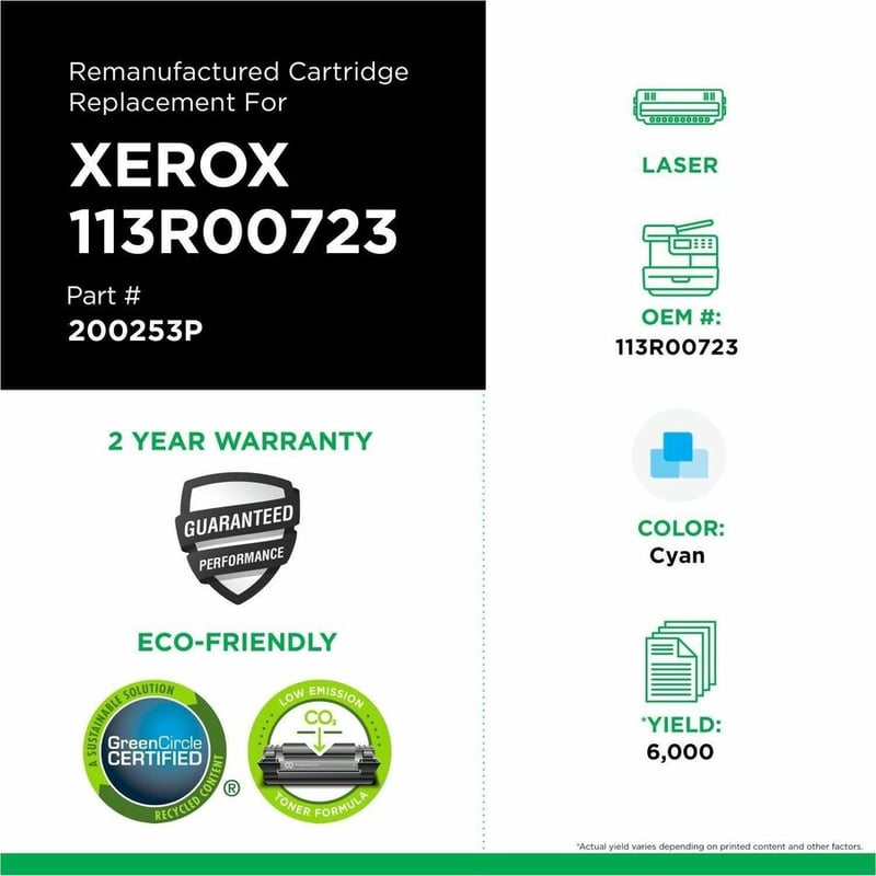 Clover Imaging Remanufactured High Yield Cyan Toner Cartridge for Xerox 113R00723 - Thumbnail 3