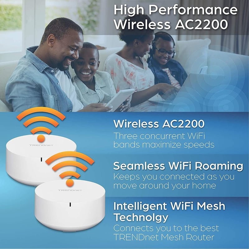 TRENDnet AC2200 WiFi Mesh Router;TEW-830MDR;1xAC2200 WiFi Mesh Router;App-Based Setup;Expanded Wireless Internet(Up to 2;000 Sq Ft.Home);Supports 2.4GHz/5GHz - Thumbnail 4