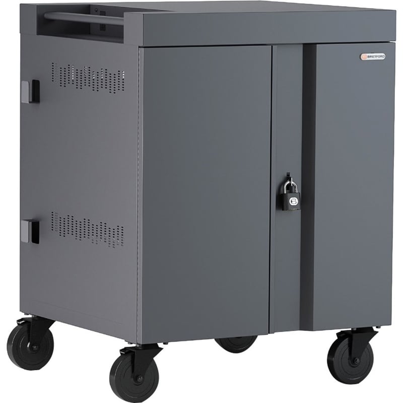 Bretford CUBE Cart AC for up to 32 Devices w/Back Panel, Charcoal Paint - Thumbnail 1