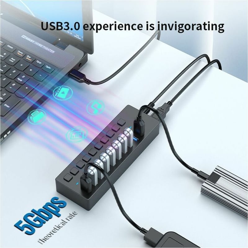 10 IN 1 USB A 3.0 5GBPS USB HUB CABLE AND DC POWER SUPPLY INCLUDED - Thumbnail 3