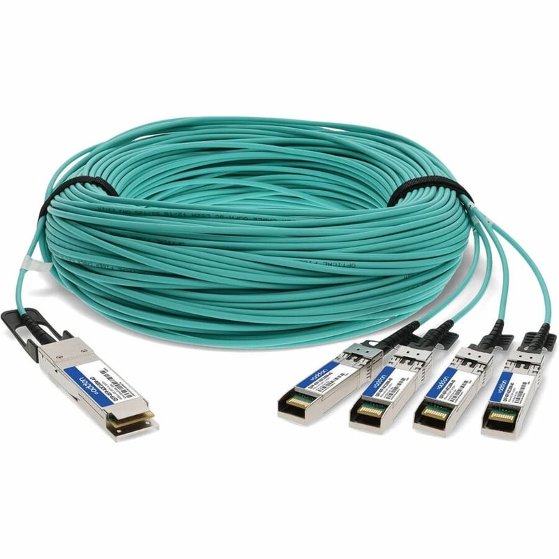 AddOn MSA and TAA Compliant 40GBase-AOC QSFP+ to 4xSFP+ Active Optical Cable (850nm, MMF, 100m)