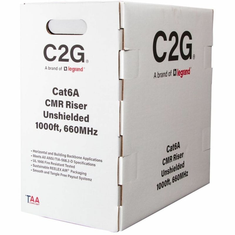 C2G BULK CAT6A UTP CMR TAA BLK C2G 1000FT CAT6A ETHERNET CABLE CMR - Thumbnail 2