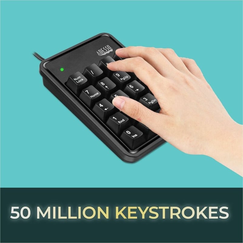 Adesso 19-Key Mechanical Keypad with 3-Port USB Hub - Thumbnail 5