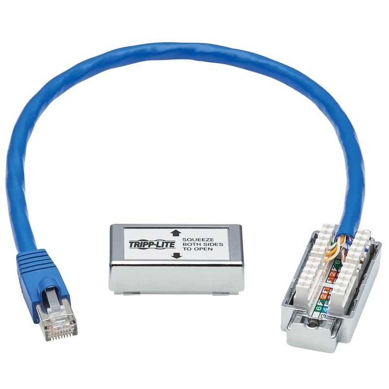 Tripp Lite by Eaton Cat6a Junction Box Cable Assembly - Surface Mount Shielded PoE+ RJ45/110 Punchdown 18-in. (45.72 cm) Blue