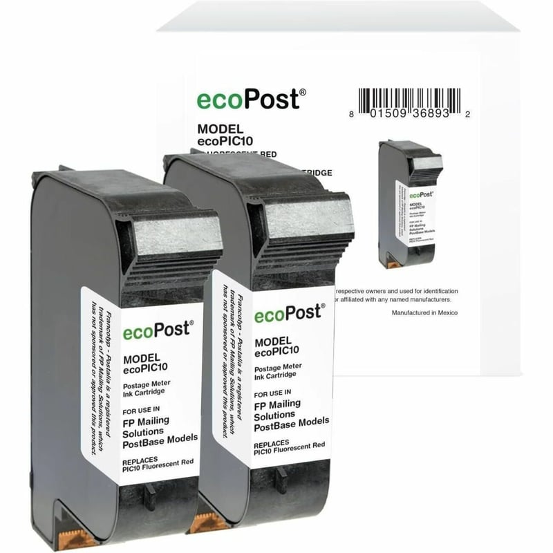 ecoPost Remanufactured Postage Meter Fluorescent Red 2 Pack Ink Cartridge for FP Mailing Solutions PIC10 - Thumbnail 1