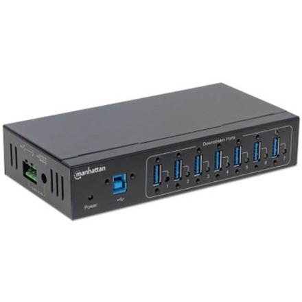 USB-A 7-Port Hub Industrial, 7x USB-A Ports, 5 Gbps (USB 3.2 Gen1 aka USB 3.0), 20 kV ESD Protection, A/C, Bus and Terminal-Block Power Options, DIN Rail, Wall Mountable, Metal Housing, Screw-Lock Security, SuperSpeed USB, Black, Three Year Warranty - Thumbnail 2