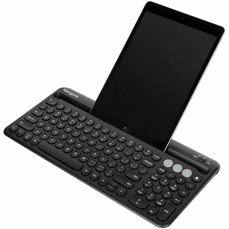 Multi-Device Bluetooth Antimicrobial Keyboard with Tablet/Phone Cradle - Thumbnail 2