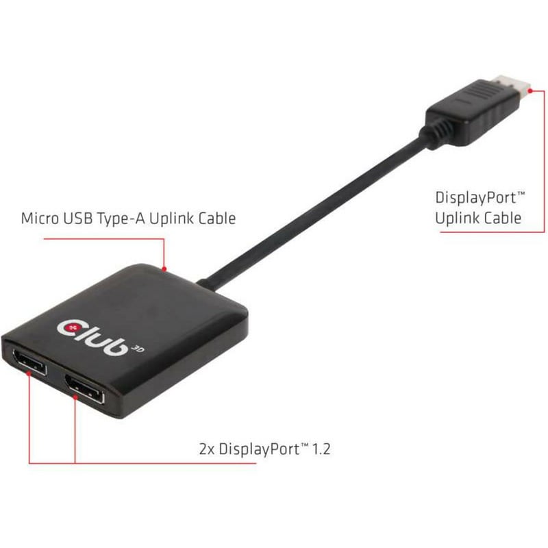 Club 3D Multi Stream Transport (MST) Hub DisplayPort 1.2 Dual Monitor USB Powered - Thumbnail 2