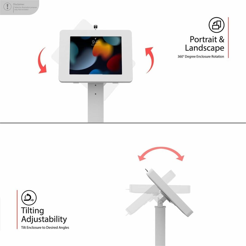 CTA Digital Premium Thin Profile Floor stand w/ Small Universal Security Enclosure (White) - Thumbnail 3