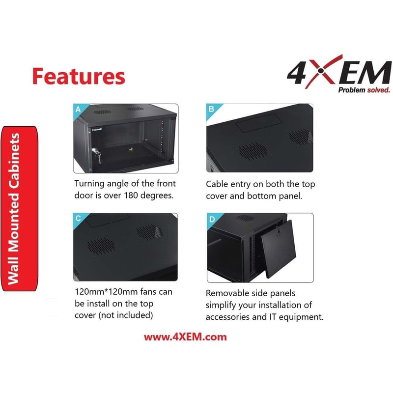 4XEM 6U Wall Mount Server Rack Cabinet 24 Inches Deep - Thumbnail 5