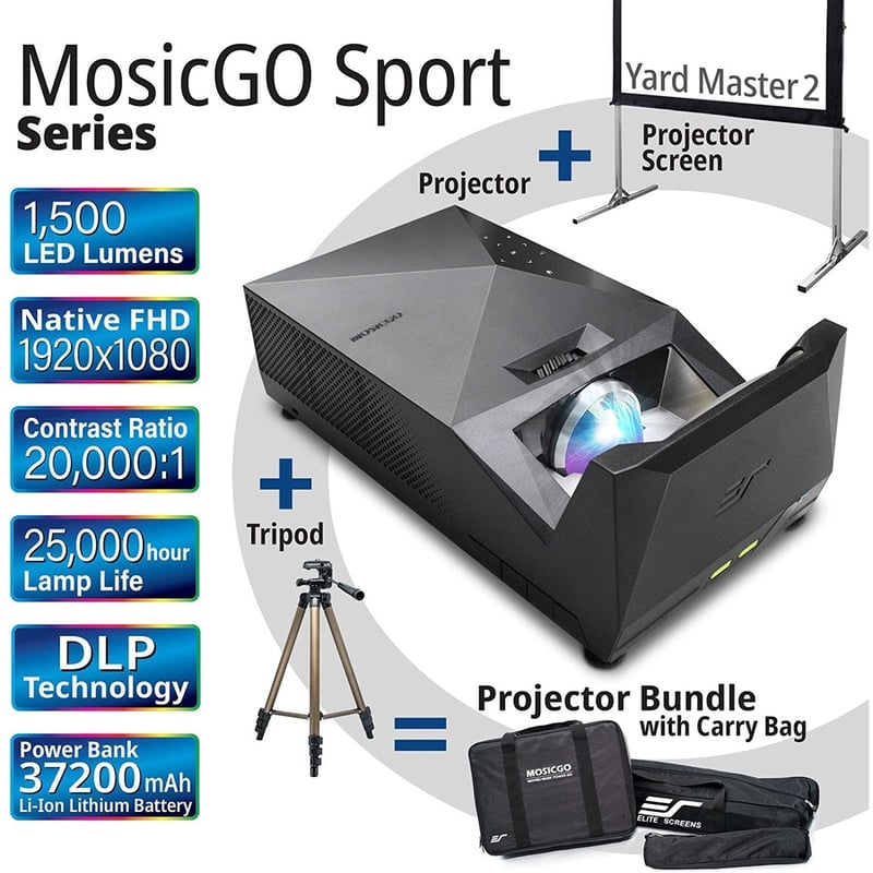 EliteProjector MosicGO Sport MGS-OM120 Ultra Short Throw DLP Projector - 16:9 - Portable - Black - Thumbnail 2