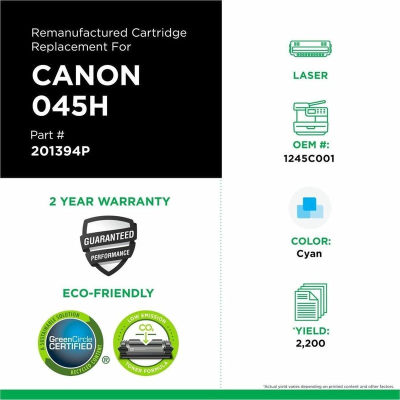 Clover Imaging Remanufactured High Yield Cyan Toner Cartridge for Canon 045H (1245C001) - Thumbnail 3