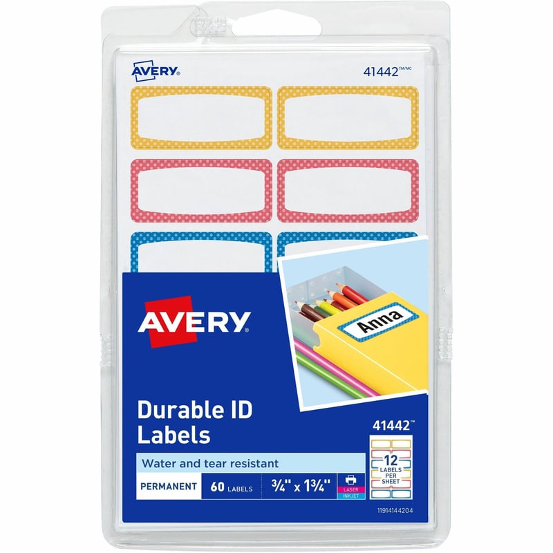Avery® Durable Labels, 3/4" x 1-3/4" , Assorted, 60 Total (41442) - Thumbnail 1