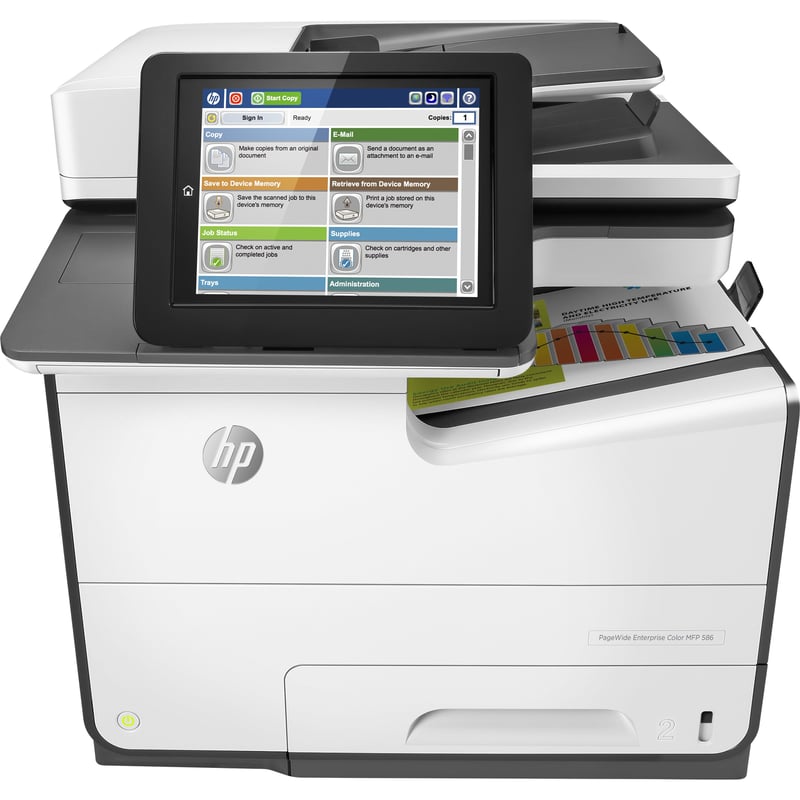 HP PageWide 586 586dn Page Wide Array Multifunction Printer-Color-Copier/Scanner-50 ppm Mono/50 ppm Color Print-2400x1200 Print-Automatic Duplex Print-80000 Pages Monthly-550 sheets Input-Color Scanner-600 Optical Scan-Gigabit Ethernet - Thumbnail 1