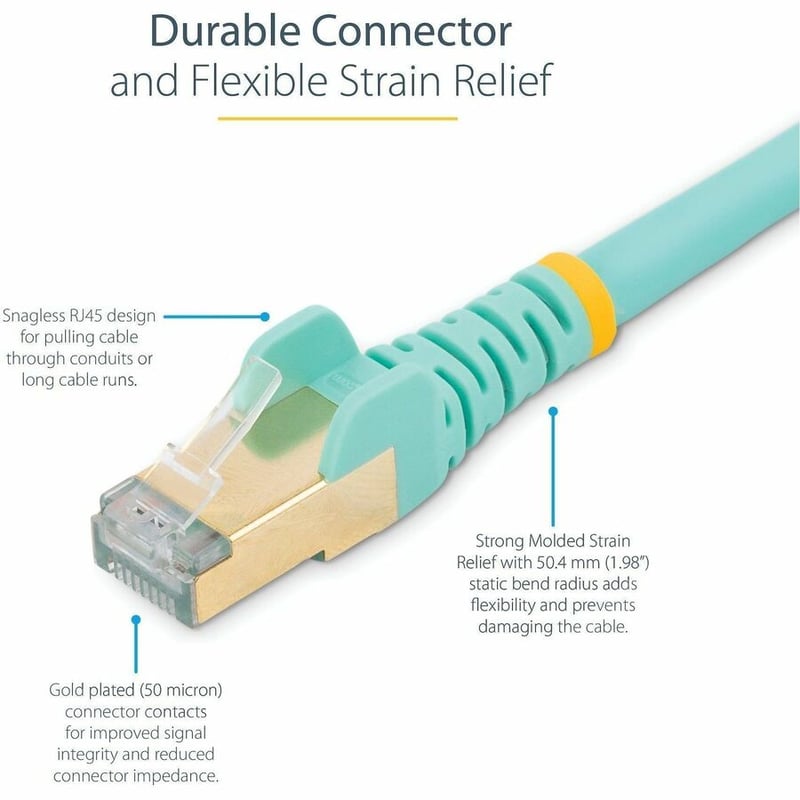 StarTech.com 8ft CAT6a Ethernet Cable - 10 Gigabit Category 6a Shielded Snagless 100W PoE Patch Cord - 10GbE Aqua UL Certified Wiring/TIA - Thumbnail 3