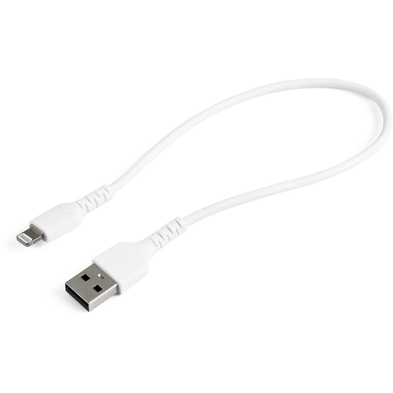 StarTech.com 12inch/30cm Durable White USB-A to Lightning Cable, Rugged Heavy Duty Charging/Sync Cable for Apple iPhone/iPad MFi Certified - Thumbnail 1