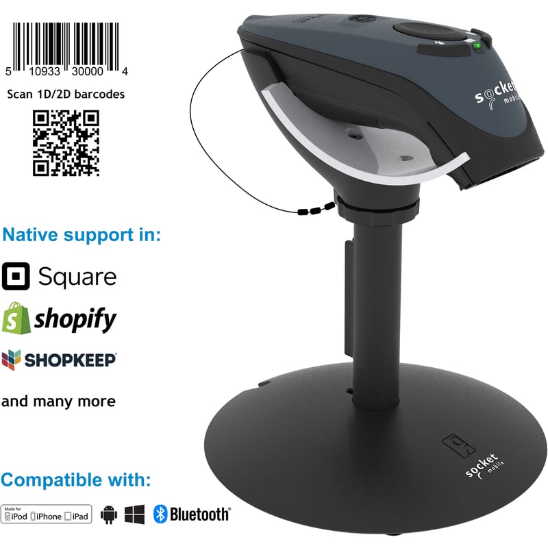 Socket Mobile DuraScan® D740, Universal Barcode Scanner, Gray & Charging Stand - Thumbnail 1