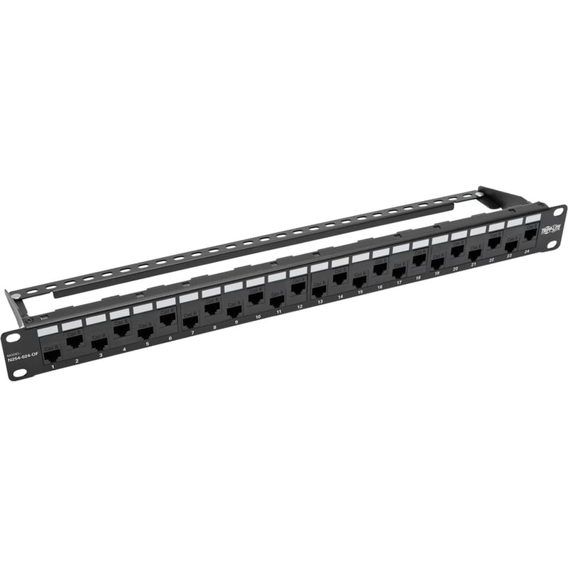 Tripp Lite by Eaton 24-Port 1U Rack-Mount Cat5e/6 Offset Feed-Through Patch Panel with Cable Management Bar RJ45 Ethernet TAA - Thumbnail 4