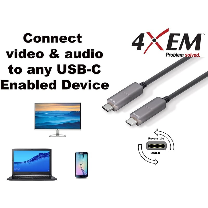 4XEM 15M Fiber USB Type-C Cable 4K@60HZ 21.6 Gbps - Thumbnail 4