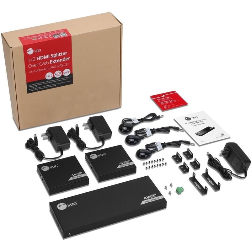 SIIG 1x2 4K60Hz HDMI Splitter Over Cat6 Extender with Loopout/IR/ARC & RS-232 - Up to 230ft (70m) - Near Zero Latency - Thumbnail 2