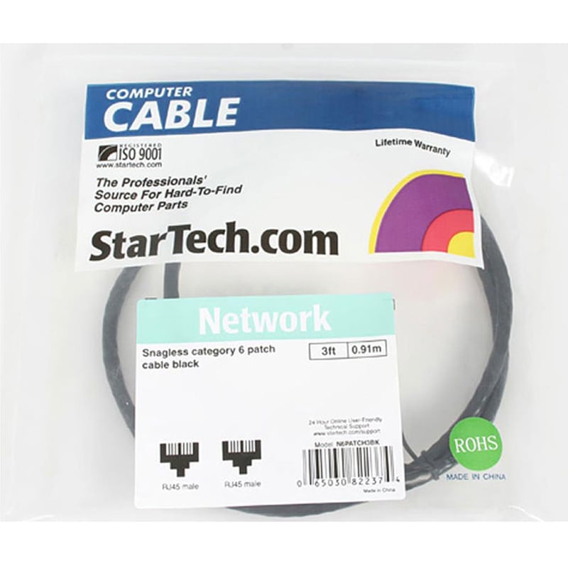 StarTech.com 3ft CAT6 Ethernet Cable - Black Snagless Gigabit - 100W PoE UTP 650MHz Category 6 Patch Cord UL Certified Wiring/TIA