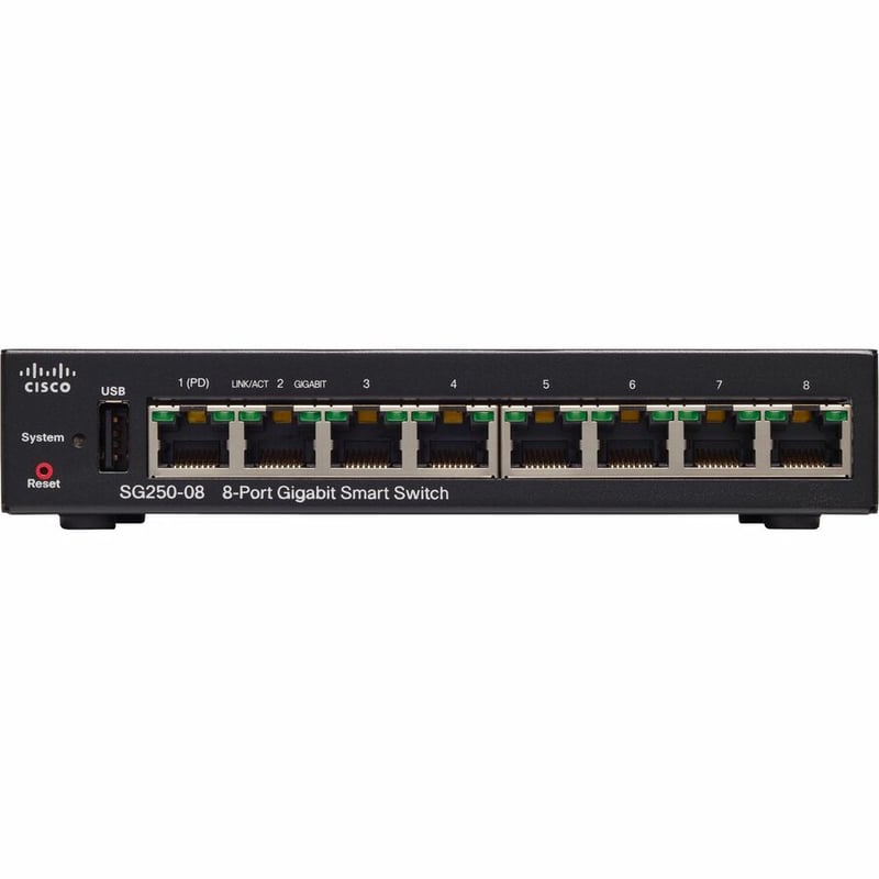 CISCO SG250-08 8-PORT GIGABIT SMART SWITCH REMANUFACTURED - Thumbnail 2