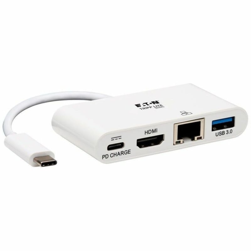 Tripp Lite by Eaton USB-C Multiport Adapter - 4K HDMI USB 3.x (5Gbps) Hub Port GbE 60W PD Charging HDCP White - Thumbnail 1