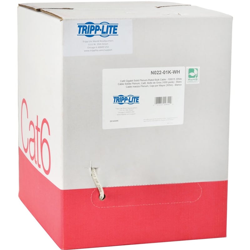 Eaton Tripp Lite Series Cat6 Gigabit Solid Core Plenum-Rated UTP CMP PVC Bulk Ethernet Cable, White, 1000 ft. (304.8 m) - Thumbnail 1