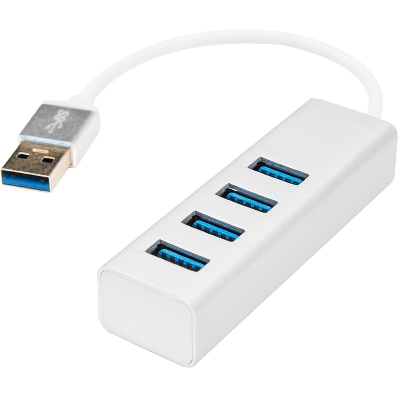 Rocstor Premium Portable 4 Port SuperSpeed Mini USB 3.0 Hub - Aluminum Silver - USB - External - 4 USB Ports Female - 4 USB 3.0 Ports - PC, Mac - 6 in Mini Hub with Built-in SuperSpeed Cable 5Gbps - Thumbnail 1