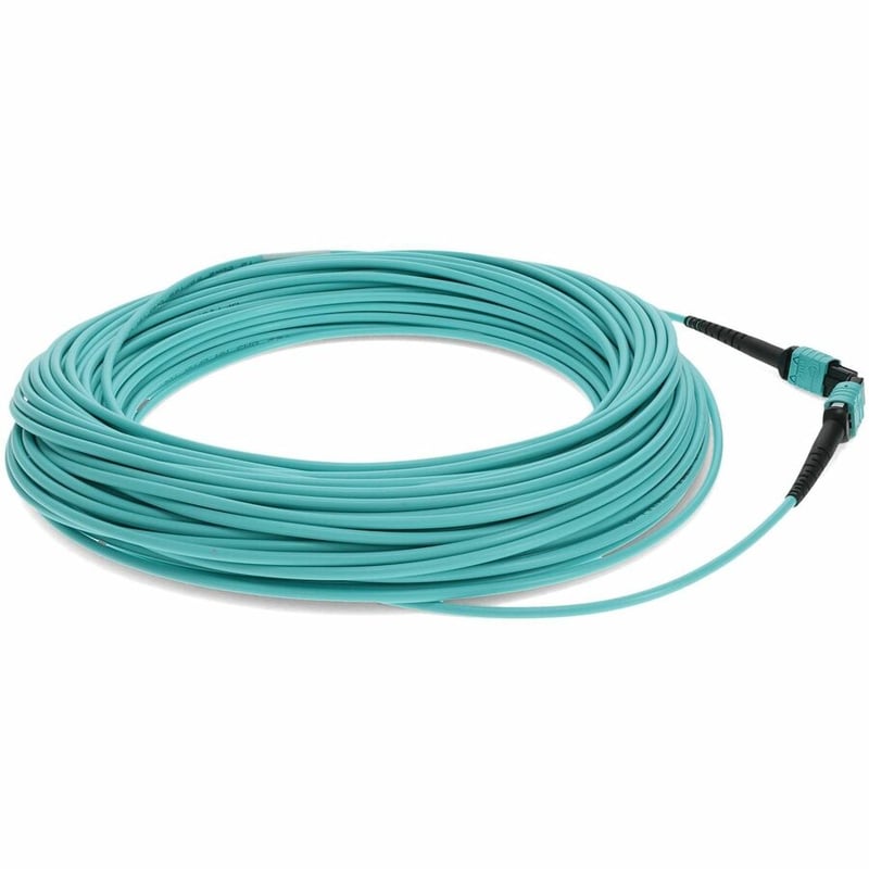 AddOn 30m MPO (Female) to MPO (Female) 12-Strand Aqua OM3 Crossover Fiber OFNR (Riser-Rated) Patch Cable - Thumbnail 2