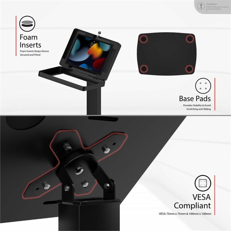 CTA Digital Premium Thin Profile Floor stand w/ Small Universal Security Enclosure (Black) - Thumbnail 5