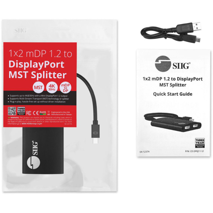SIIG 4K 1x2 Mini DisplayPort 1.2 to DisplayPort MST Splitter - Thumbnail 2
